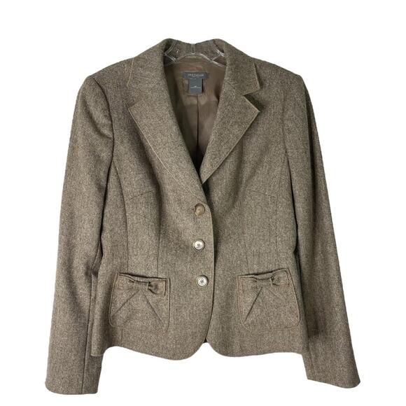 Ann Taylor tan wool bow button preppy office blazer 8P - Picture 1 of 7
